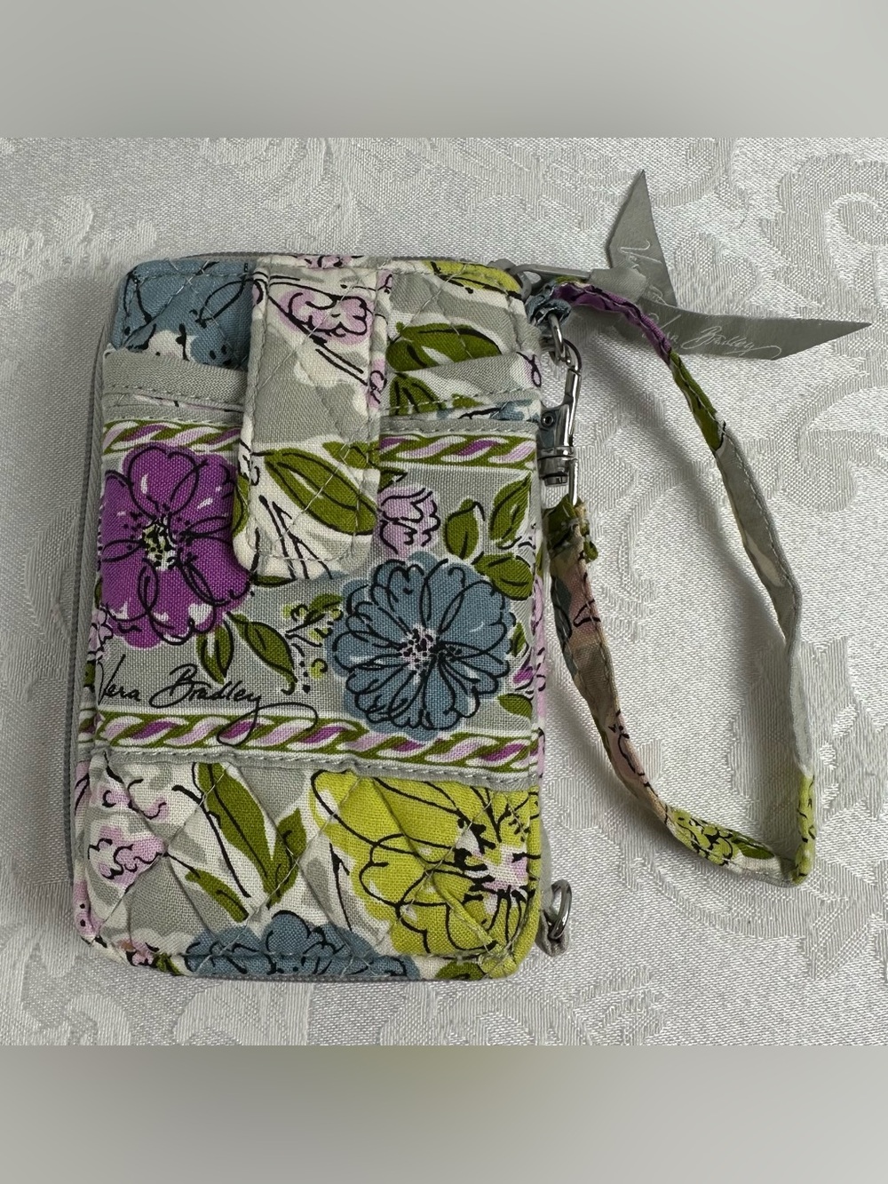 Vera Bradley Floral Quilted Wristlet in Blue, Purple, Green